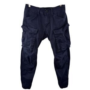 G-Star Raw Navy Blue Cargo Pant Stretch Rovic Zip 3D Straight Tapered Size 31x30